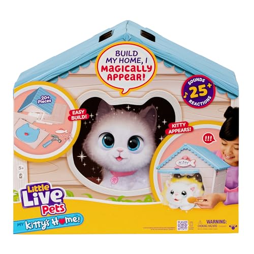 Little Live Pets My Kitty's Home | Interactive Plush Toy Kitten & House, Surprise Reveal with 25+ Sounds & Reactions. Build Kitty's Home - Easy Build DIY Home, Batteries Included. for Kids Ages 5+