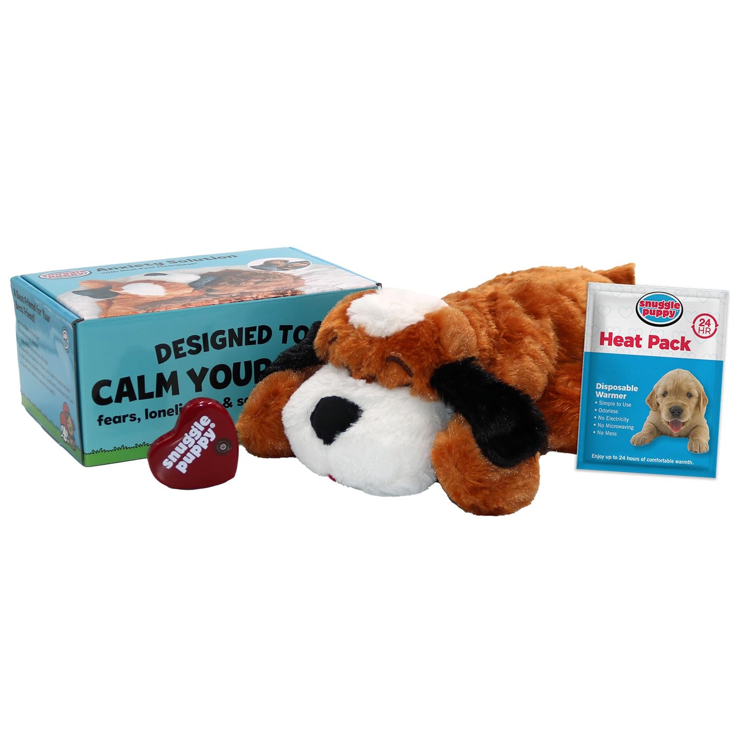 Original Snuggle Puppy Heartbeat Stuffed Toy for Dogs. Pet Anxiety Relief and Calming Aid, Comfort Toy for Behavioral Training in Biscuit
