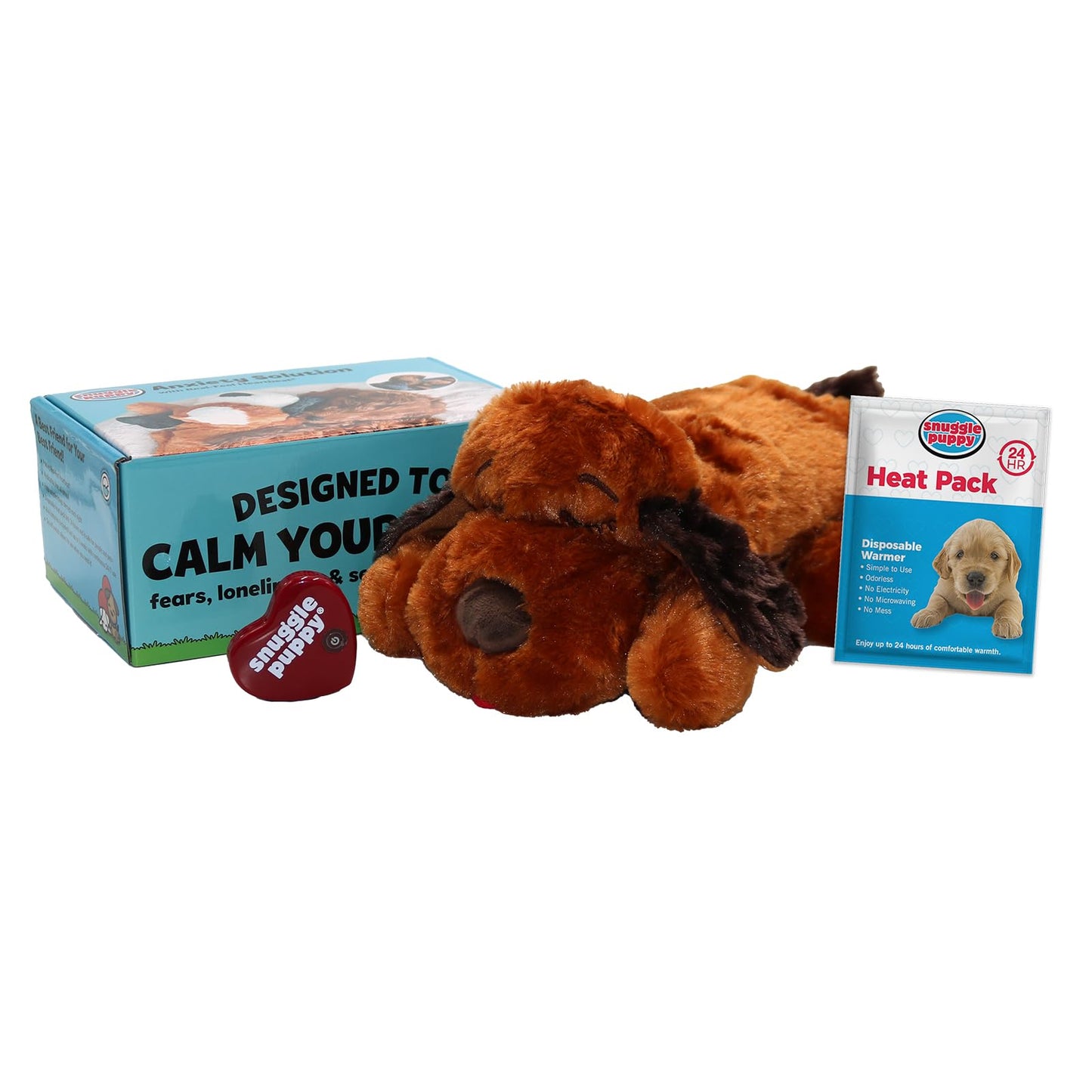 Original Snuggle Puppy Heartbeat Stuffed Toy for Dogs. Pet Anxiety Relief and Calming Aid, Comfort Toy for Behavioral Training in Biscuit