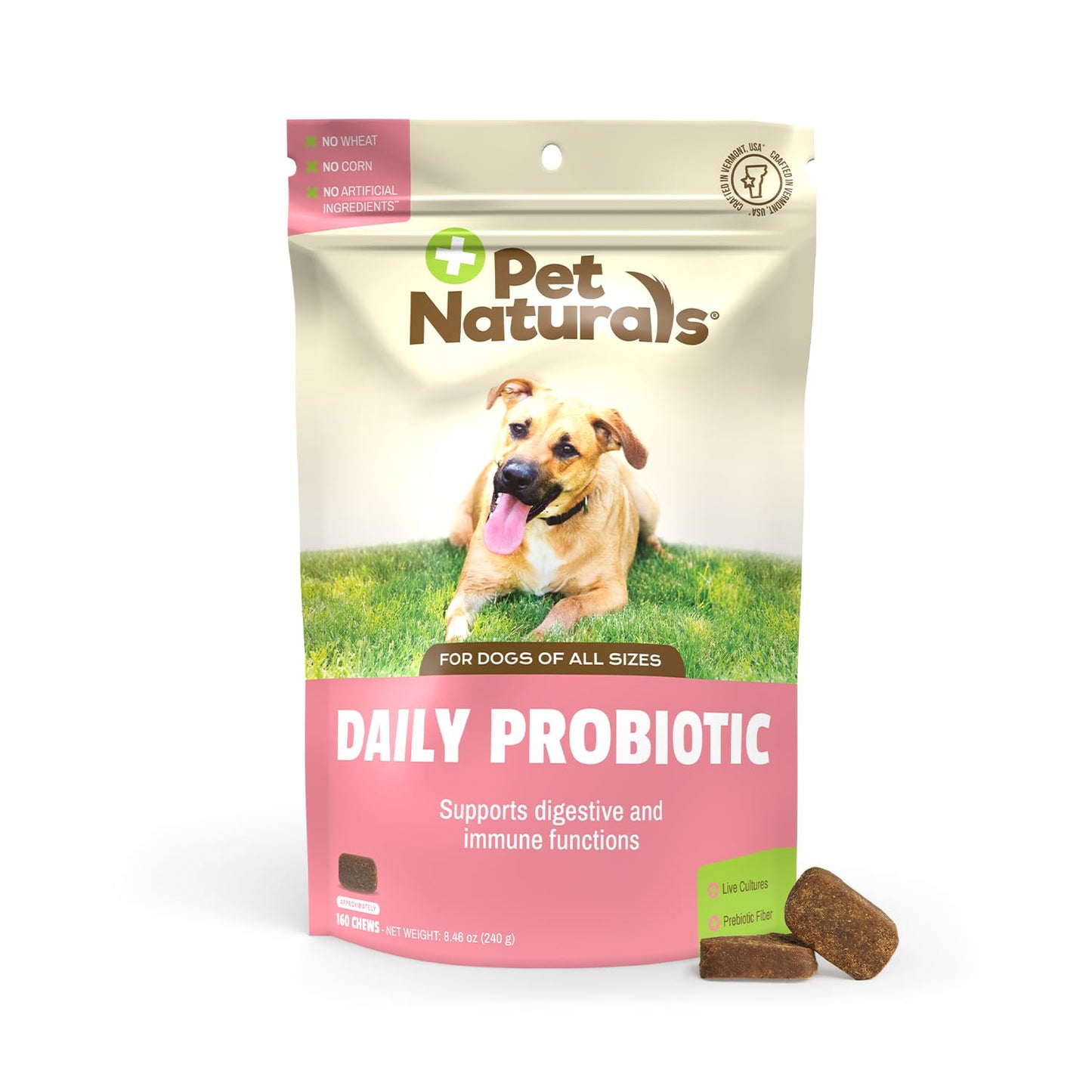 Pet Naturals Daily Probiotic for Dogs, 120M CFUs - Pre and Probiotics for Dogs Digestive Health, Gut Health, Immune Support, Diarrhea, Allergies and Itching - 60 Chews, Duck Flavor