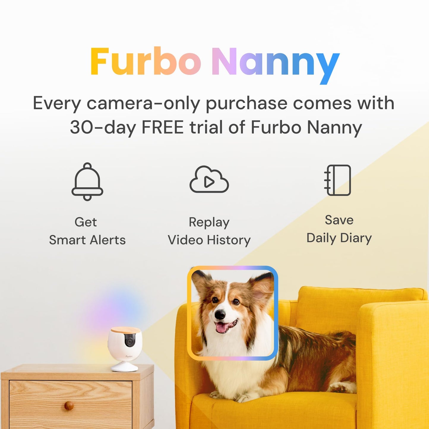 Furbo 360° Cat Camera + Nanny Bundle: Home Security & Cat Safety Alerts, Rotating Pet Treat Dispenser Camera with Speaker, Smart Home Indoor Cam w Phone App (Additional Subscription Required at Setup)