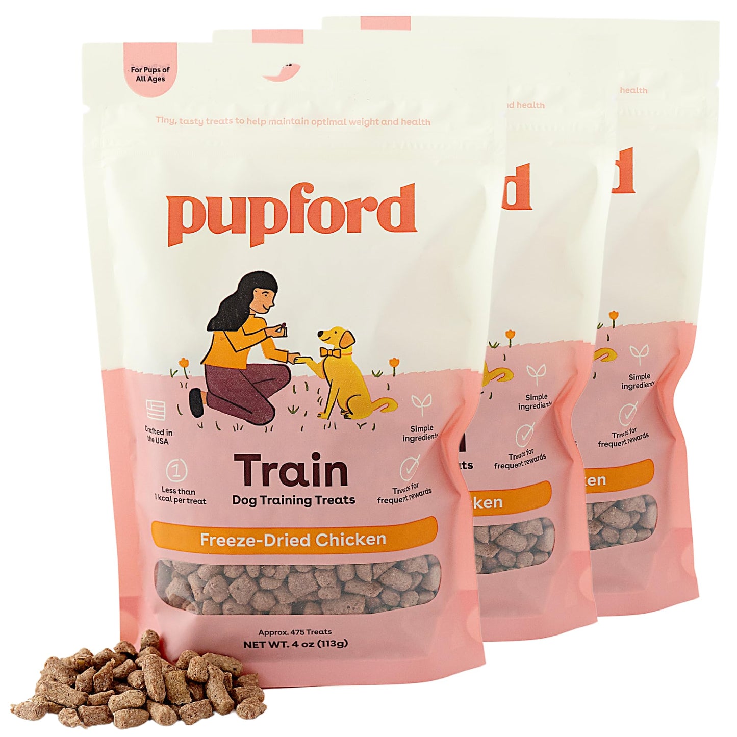 Pupford Freeze Dried Training Treats for Dogs & Puppies, 475+ Two Ingredient Bites (Chicken, 4 oz)