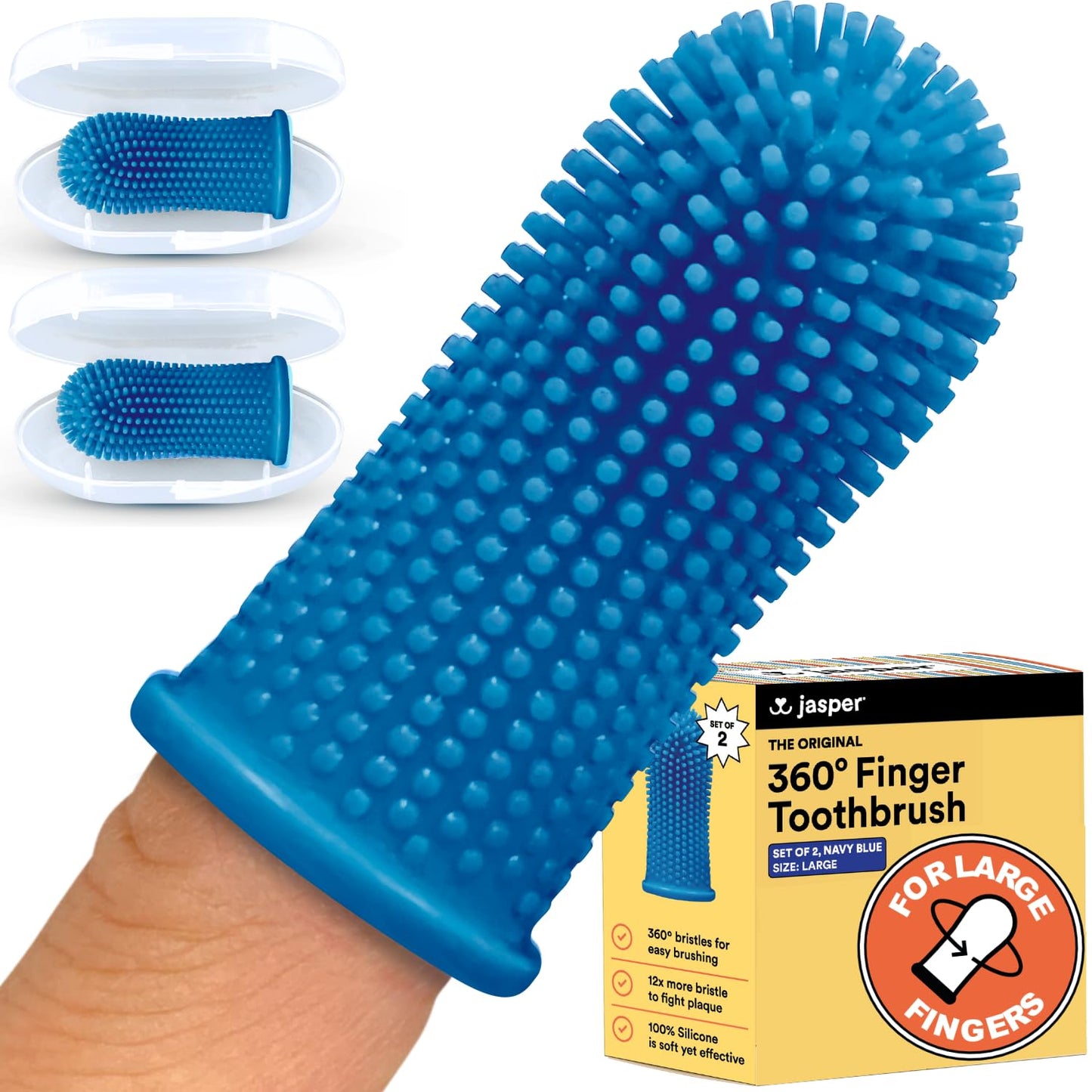 Jasper Dog Toothbrush, 360º Dog Tooth Brushing Kit, Cat Toothbrush, Dog Teeth Cleaning, Dog Finger Toothbrush, Dog Tooth Brush for Small & Large Pets, Dog Toothpaste Not Included, 2-Pack Blue