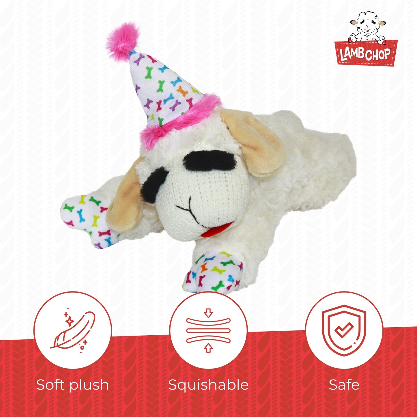 Multipet INTERNATIONAL 843140 Lambchop Plush Squeak Toy Mini for Pets, 6-Inch, White, small