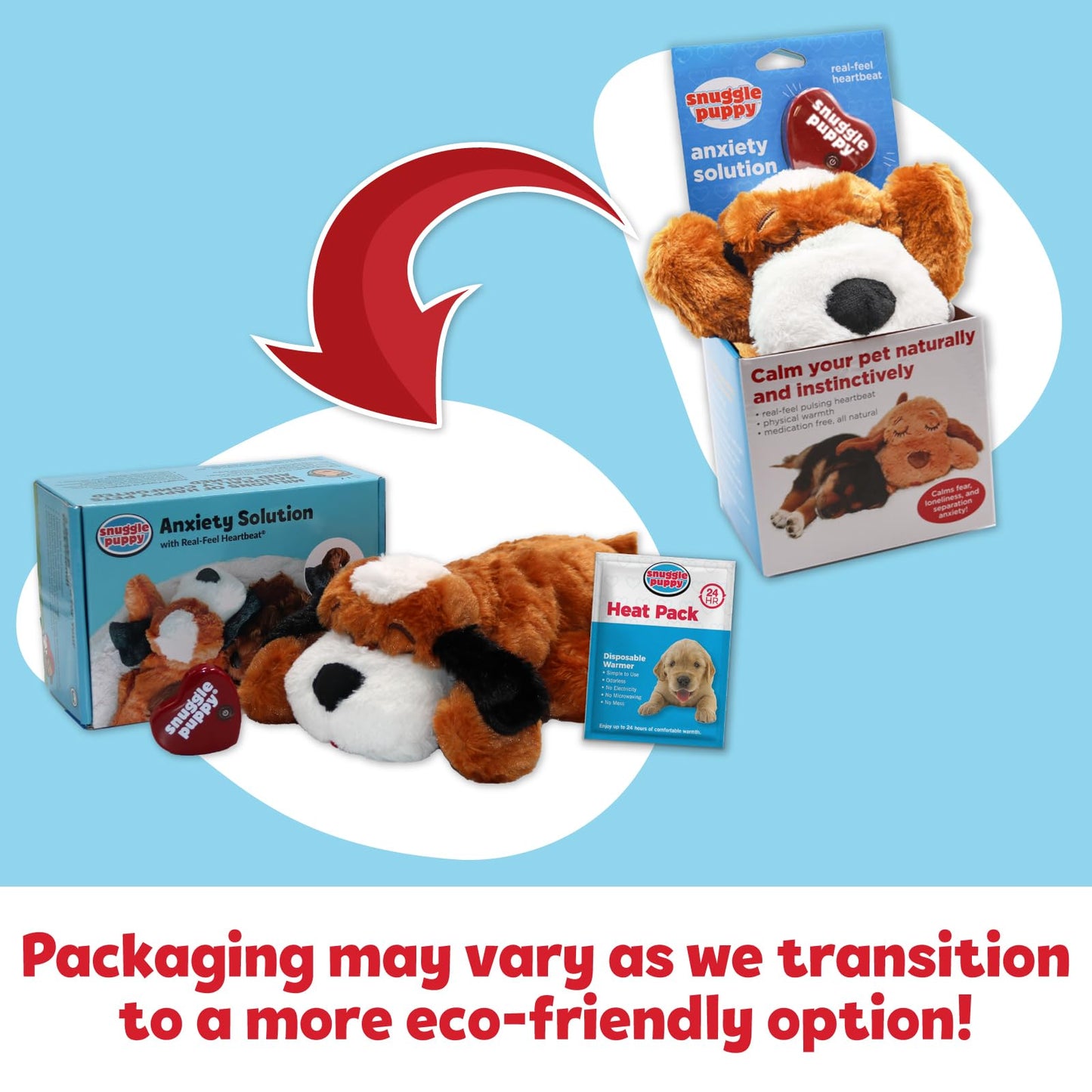 Original Snuggle Puppy Heartbeat Stuffed Toy for Dogs. Pet Anxiety Relief and Calming Aid, Comfort Toy for Behavioral Training in Biscuit