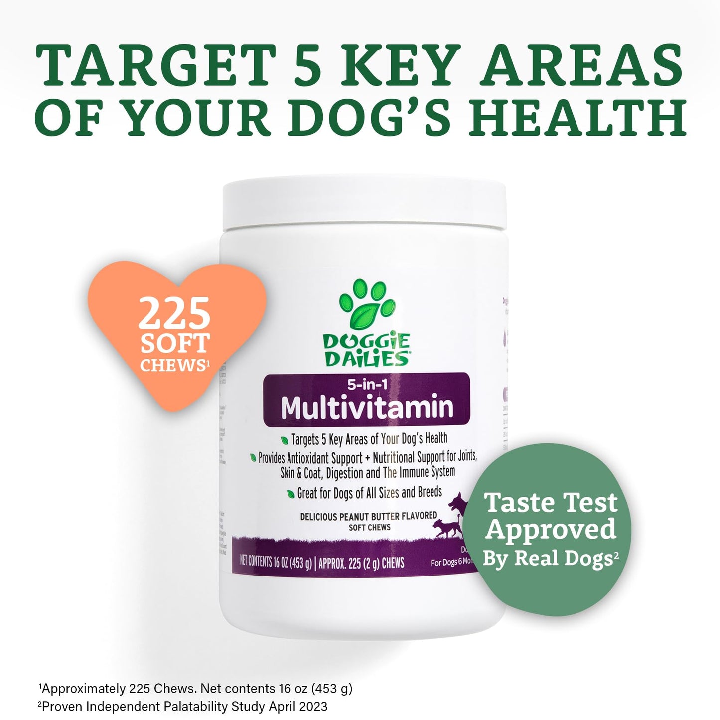 Doggie Dailies 5 in 1 Multivitamin for Dogs, 225 Soft Chews, Dog Multivitamin for Skin and Coat Health, Joint Health, Improved Digestion, Antioxidants, Support a Healthy Immune System