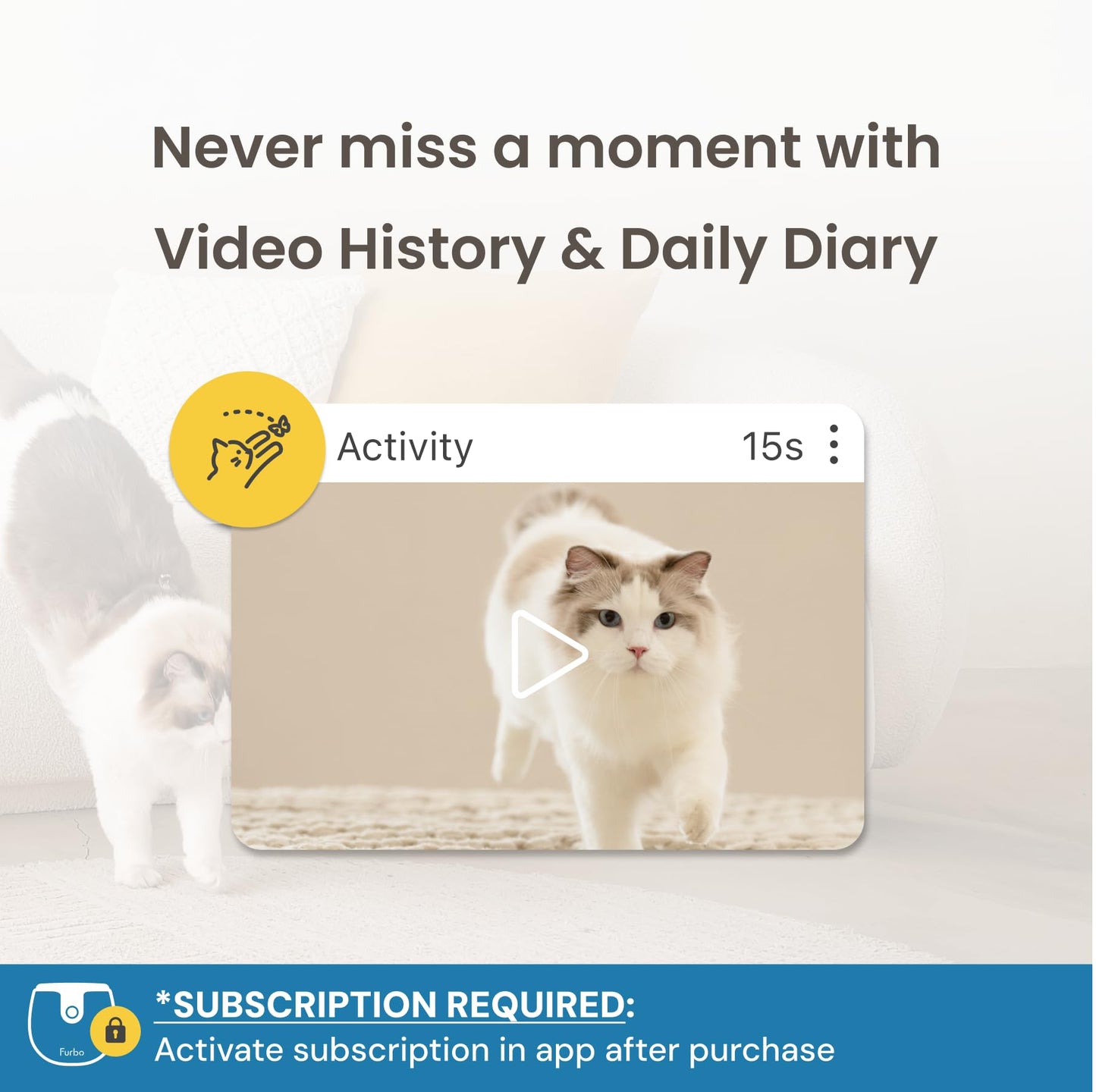 Furbo 360° Cat Camera + Nanny Bundle: Home Security & Cat Safety Alerts, Rotating Pet Treat Dispenser Camera with Speaker, Smart Home Indoor Cam w Phone App (Additional Subscription Required at Setup)