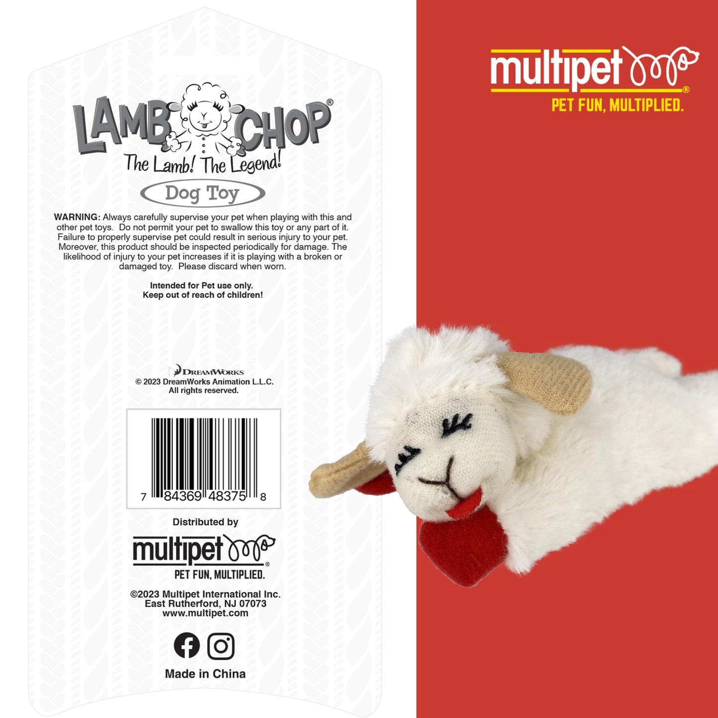 Multipet INTERNATIONAL 843140 Lambchop Plush Squeak Toy Mini for Pets, 6-Inch, White, small