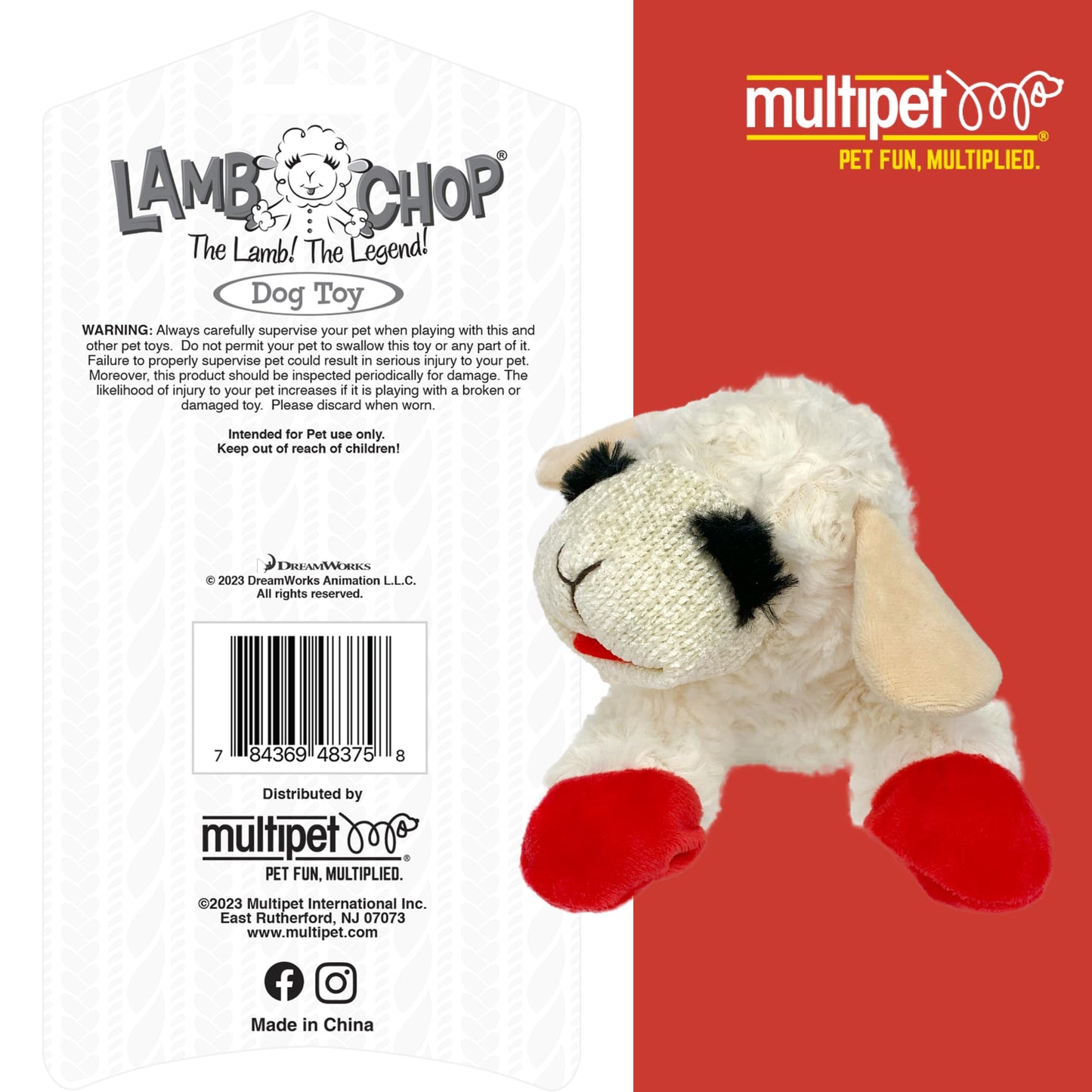 Multipet INTERNATIONAL 843140 Lambchop Plush Squeak Toy Mini for Pets, 6-Inch, White, small