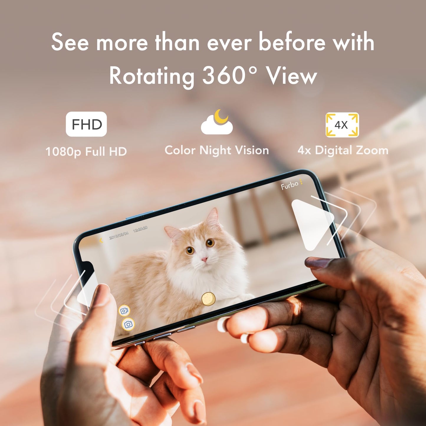 Furbo 360° Cat Camera + Nanny Bundle: Home Security & Cat Safety Alerts, Rotating Pet Treat Dispenser Camera with Speaker, Smart Home Indoor Cam w Phone App (Additional Subscription Required at Setup)