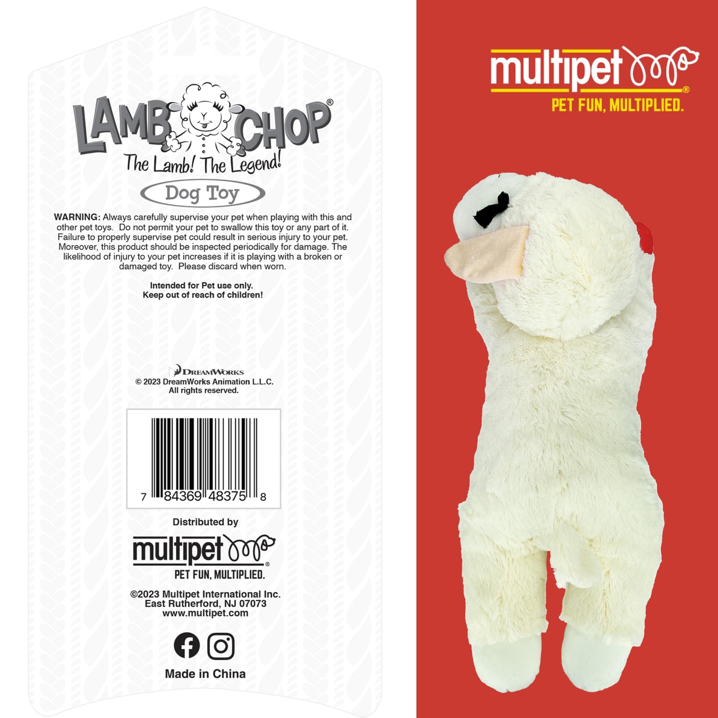 Multipet INTERNATIONAL 843140 Lambchop Plush Squeak Toy Mini for Pets, 6-Inch, White, small