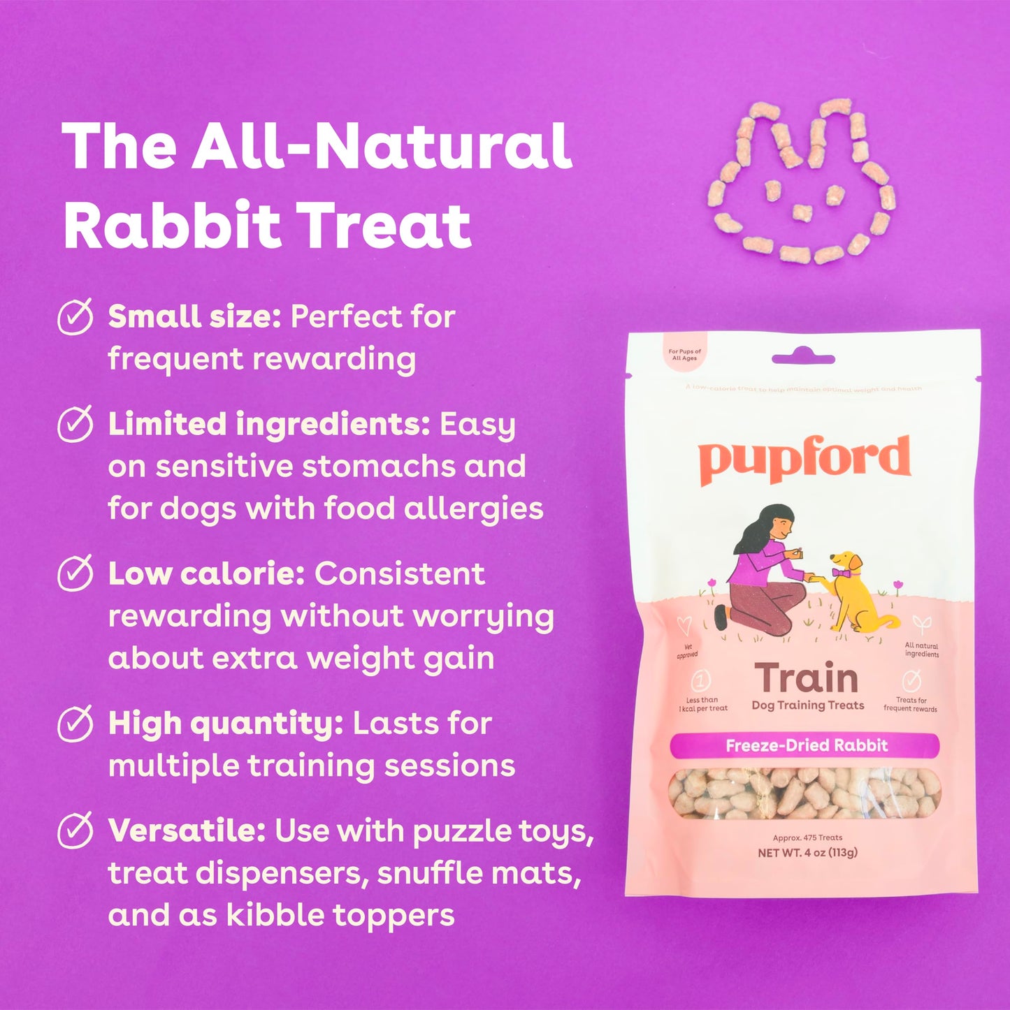 Pupford Freeze Dried Training Treats for Dogs & Puppies, 475+ Two Ingredient Bites (Chicken, 4 oz)