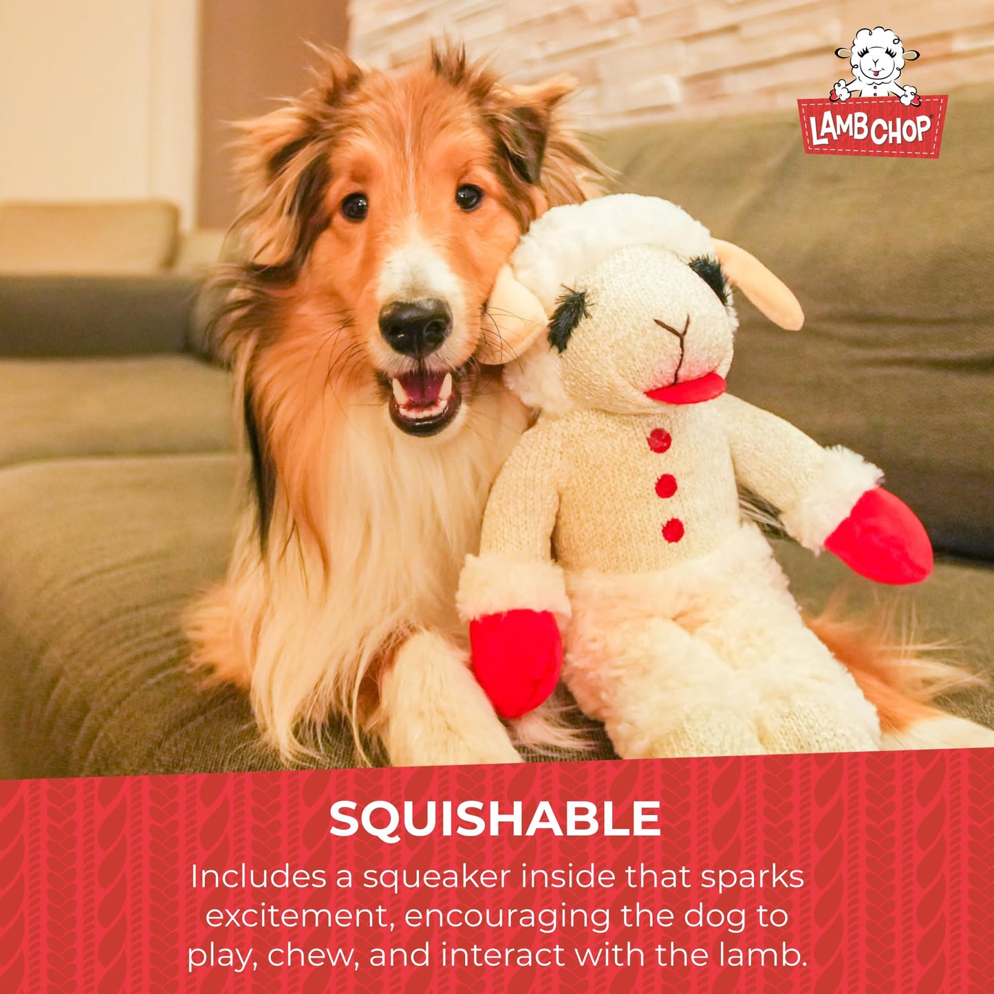Multipet INTERNATIONAL 843140 Lambchop Plush Squeak Toy Mini for Pets, 6-Inch, White, small
