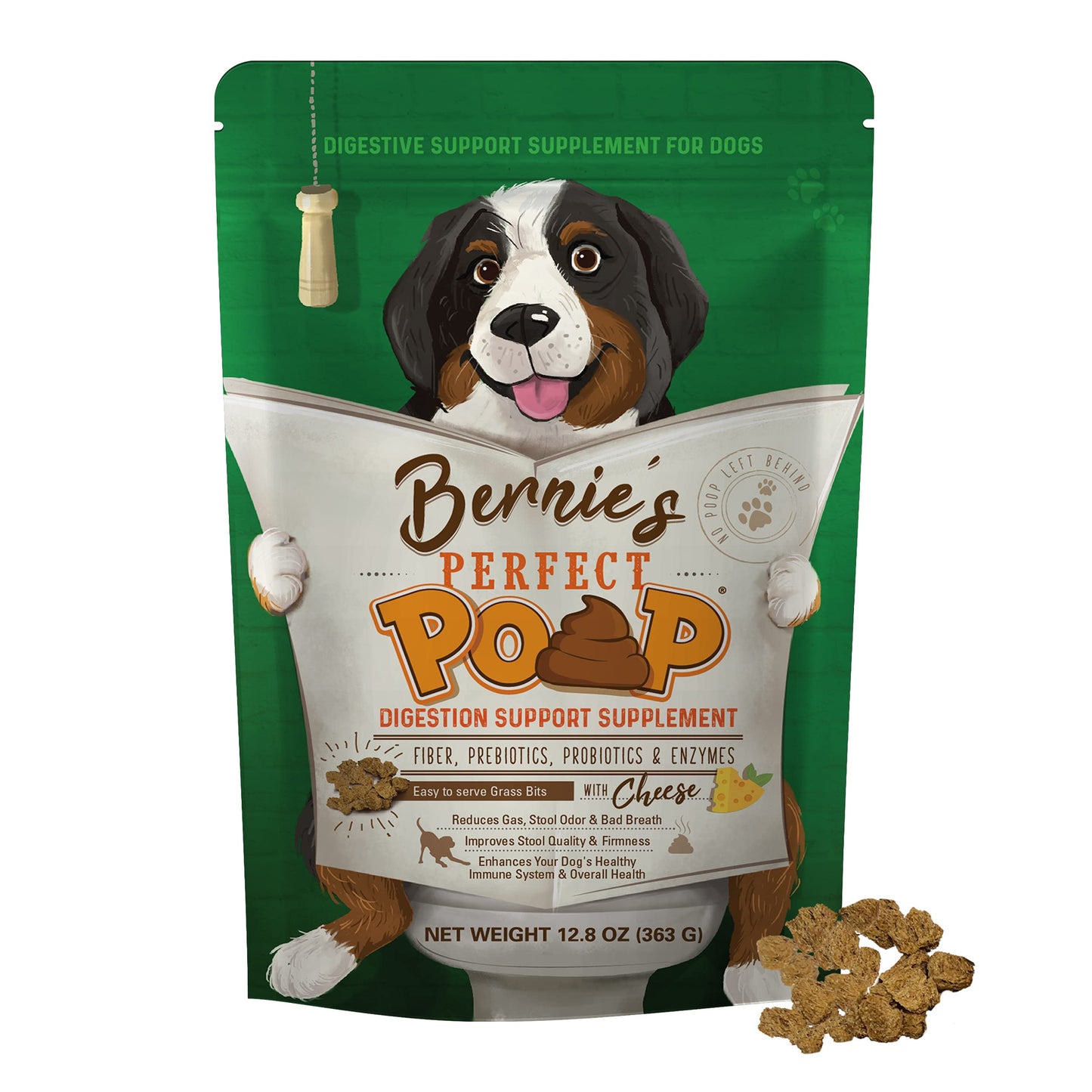 Perfect Poop Digestion & General Health Supplement for Dogs: Fiber, Prebiotics, Probiotics & Enzymes Relieve Digestive Conditions, Optimize Stool, and Improve Health (Cheddar Cheese, 4.2 oz)