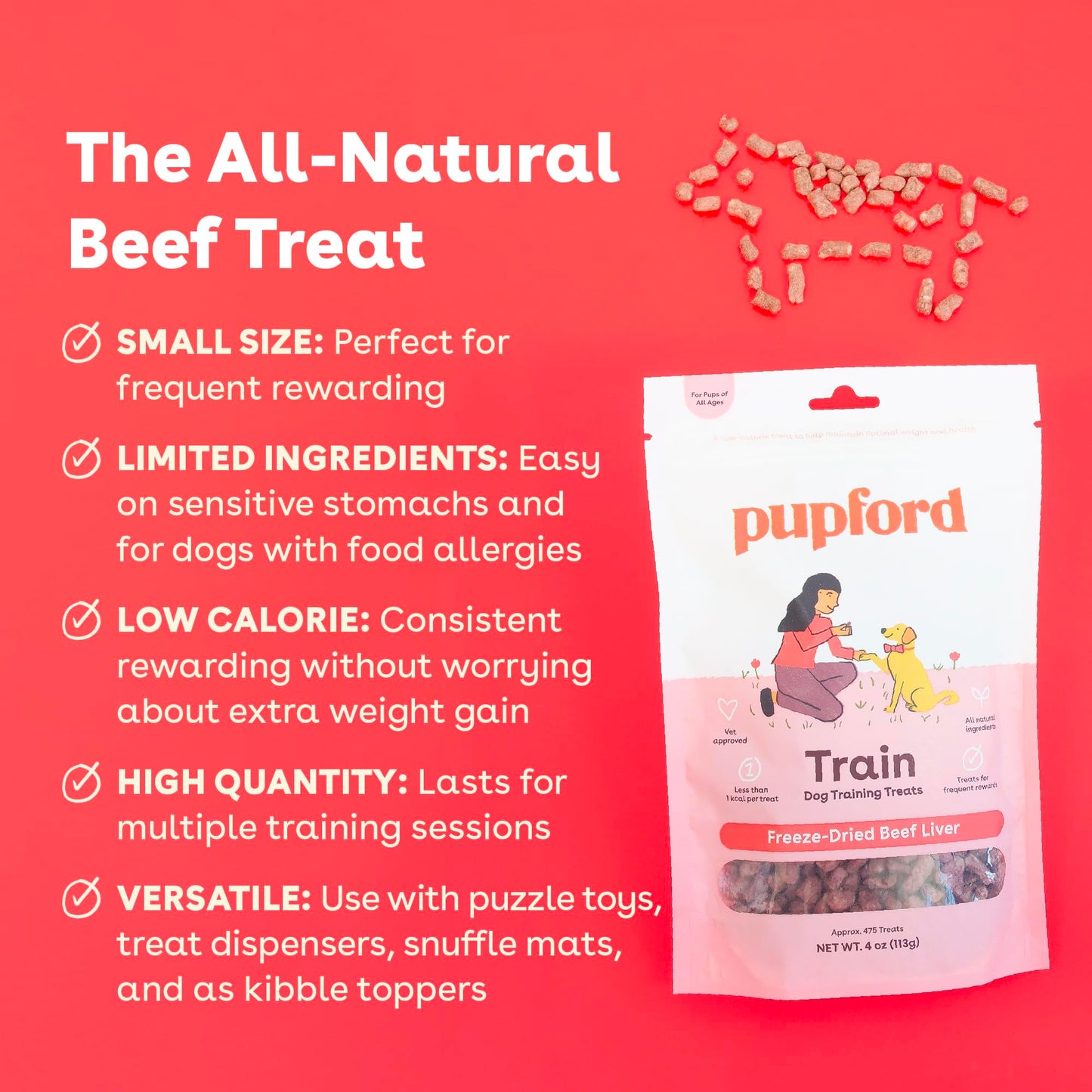 Pupford Freeze Dried Training Treats for Dogs & Puppies, 475+ Two Ingredient Bites (Chicken, 4 oz)