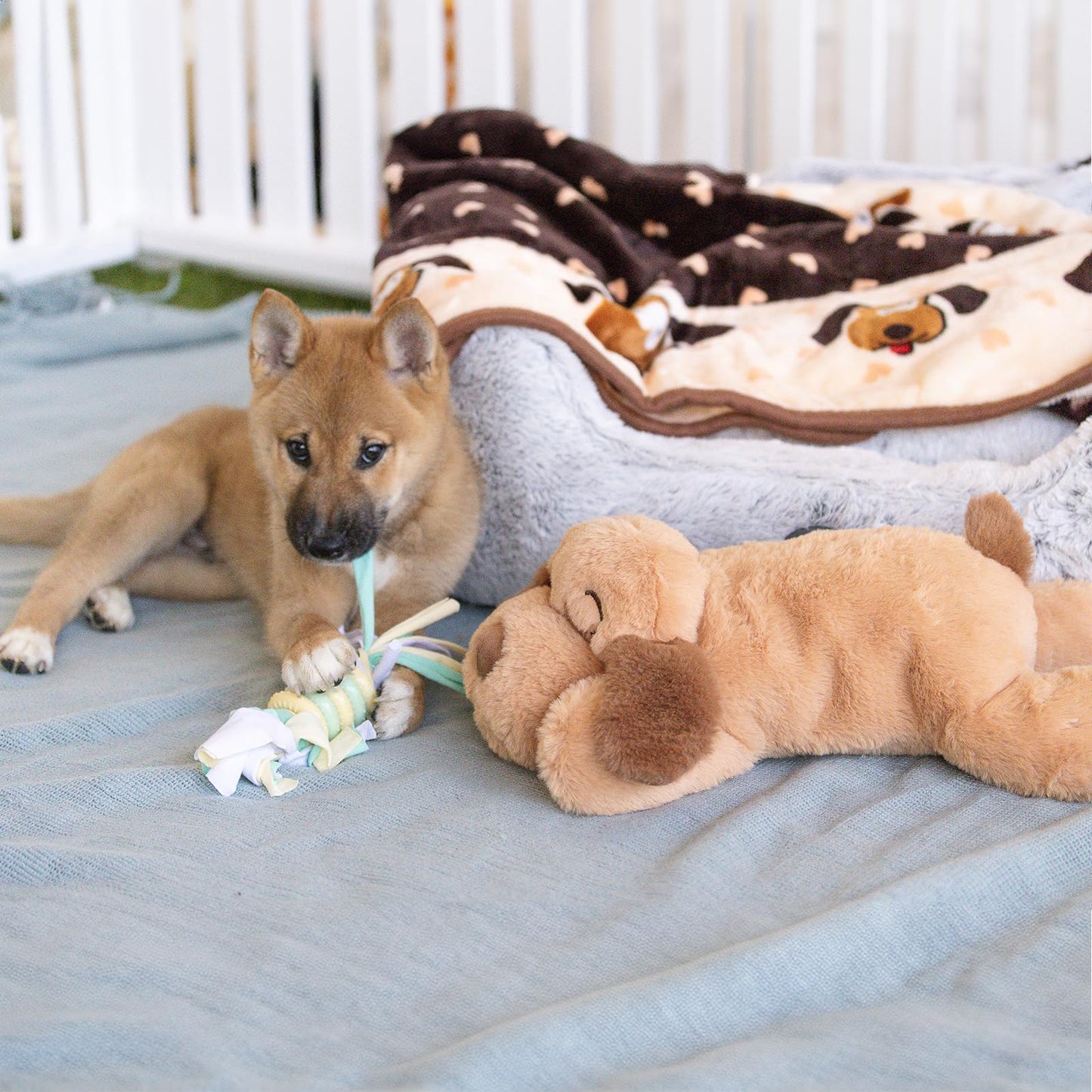 Original Snuggle Puppy Heartbeat Stuffed Toy for Dogs. Pet Anxiety Relief and Calming Aid, Comfort Toy for Behavioral Training in Biscuit